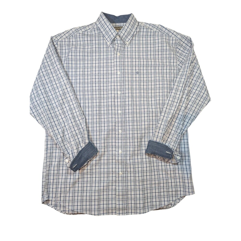 Stetson Blue Plaid Western Button Long Sleeve Flip Cuff Shirt Mens XL